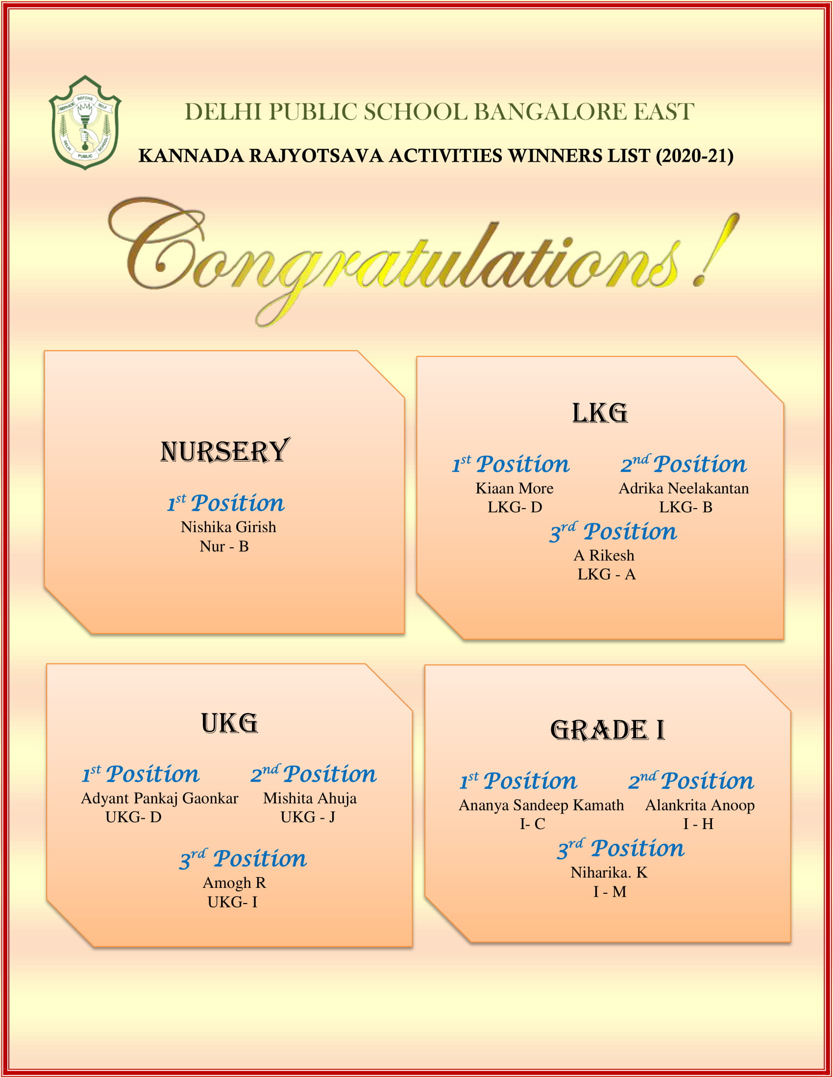 Kannada Rajyotsava Activity Winners DPS BANGALORE