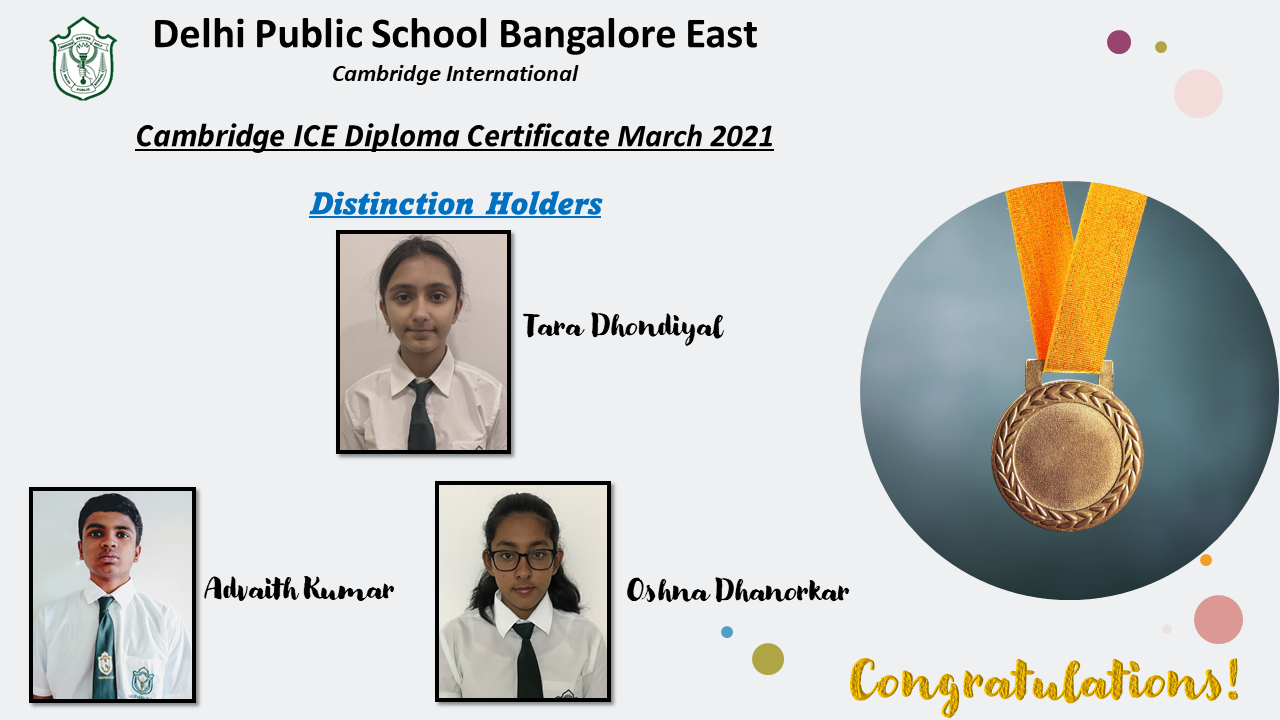 Cambridge ICE Diploma Certificate March 2021 - DPS BANGALORE